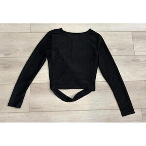 Black Long Sleeve Top Womens Glitter Medium Cross Back